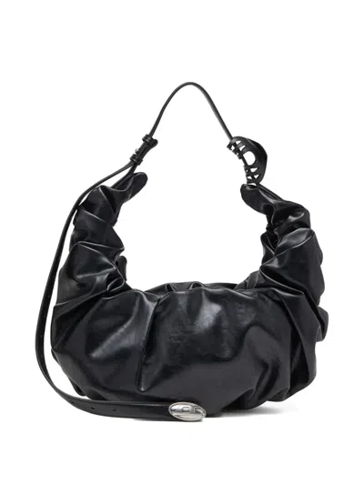 Diesel Grab-d L-large Scrunched Hobo Bag In Shiny Pu In Black