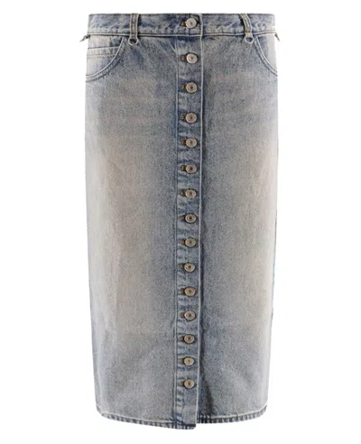 Courrèges Light Blue Cotton Denim Skirt In Multi