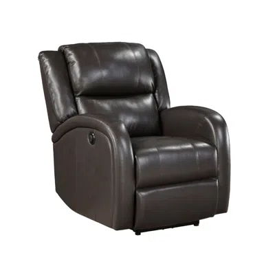 Hivvago Karena 38 Inch Power Reclining Accent Chair, Brown Faux Leather, Solid Wood In Black