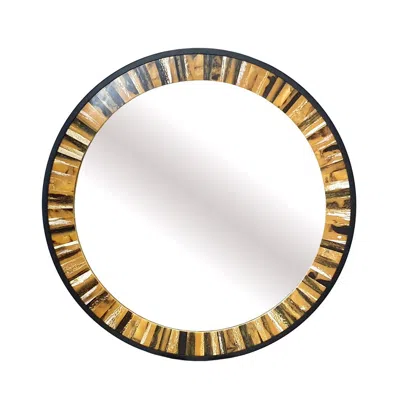 Hivvago 32 Inch Accent Wall Mirror, Round Metal Frame With Agate Inspired Pattern In Multi