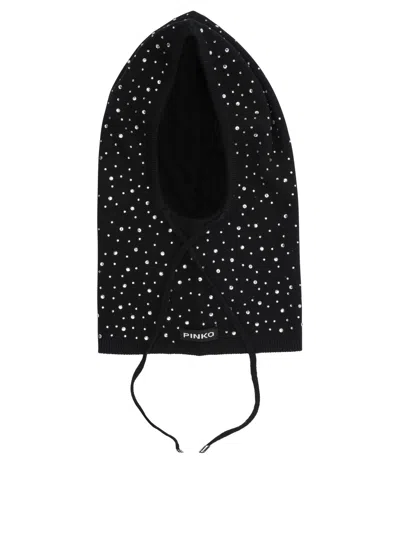 Pinko Balaclava With Drawstring And Rhinestones In Black