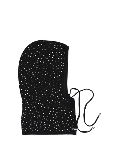 Pinko Balaclava With Drawstring And Rhinestones In Black