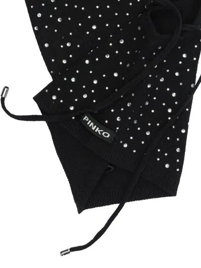 Pinko Balaclava With Drawstring And Rhinestones In Black