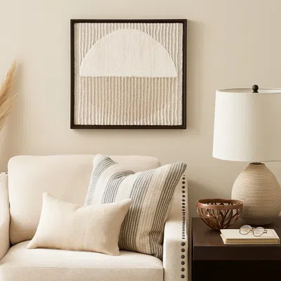 Hivvago Miji Wall Art Decor, Half Moon Circle Beige White Woven Detail 30 X 30 In Multi