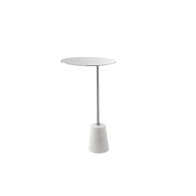 Hivvago Frank 12 Inch Drink Side End Table, Chrome Top, White Marble Solid Base In White