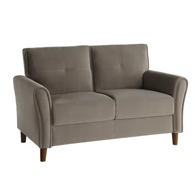 Hivvago Sarah 57 Inch Loveseat, Brown Velvet, Tufted, Reversible Cushions, Wood In Gray
