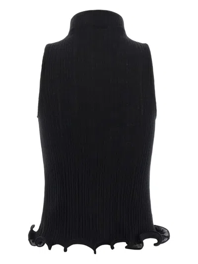 Fendi High Neck Fitted Sleeveless Top With Ruffles Clothing In Black