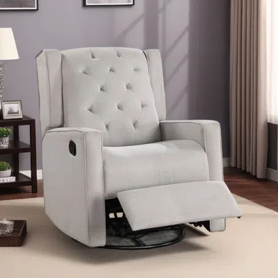 Hivvago Manie Swivel Glider Manual Recliner, Solid Wood, Light Gray Burlap In Gray