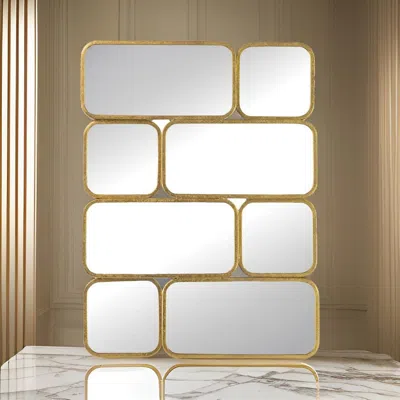 Hivvago 32 Inch Luxury Wall Decor Mirror, 8 Gold Finished Curved Metal Frames In Gold