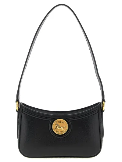 Chloé Women Horse Medal Leather Shoulder Bag In Black
