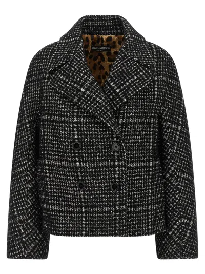 Dolce & Gabbana Houndstooth Wool-blend Jacket In Black