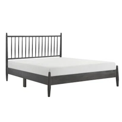 Hivvago Lika Queen Size Platform Bed, Vertical Slatted Headboard, Gray Finish In Gray
