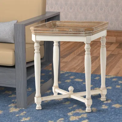 Hivvago Square Shaped Wooden Side Table With Cross Base, Brown & Gray In Multi