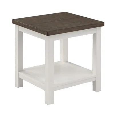Hivvago Mon 24 Inch Square End Table, Open Bottom Shelf, Brown Top, White Frame In White