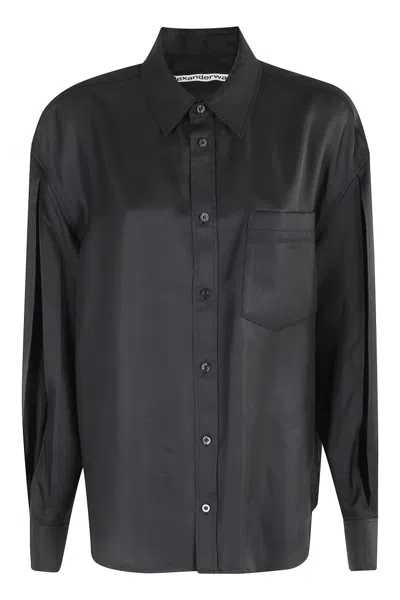 Alexander Wang Button Up Slashed Sleeve Shirt In Black