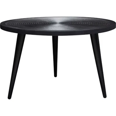 Hivvago Vio 29 Inch Round Coffee Table, Embossed Surface Patterning, Black Wood In Black