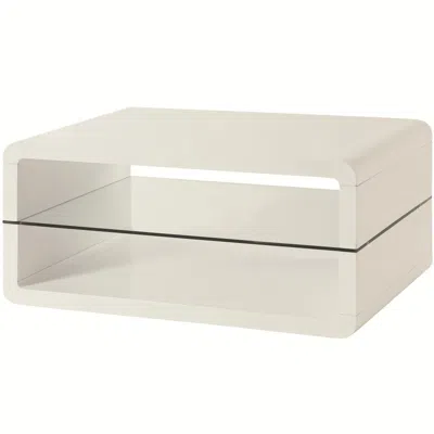 Hivvago Modern Coffee Table With Rounded Corners & Clear Tempered Glass Shelf, White In Neutral