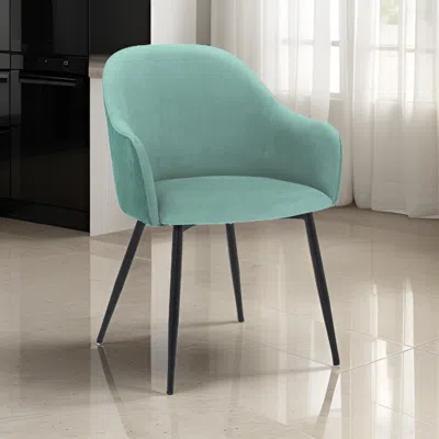 Hivvago 23 Inch Modern Dining Chair, Curved Back, Polyester, Metal Legs, Teal Blue In Blue