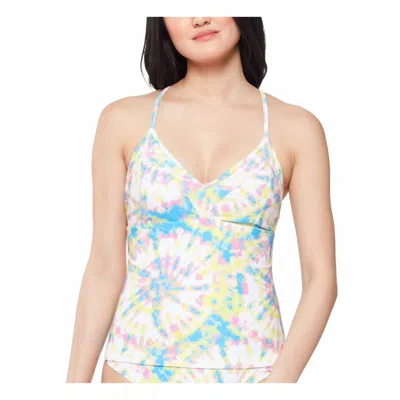 Jessica Simpson Tie Dye Stretch Cross-back Tankini In Spritz Multi In Blue
