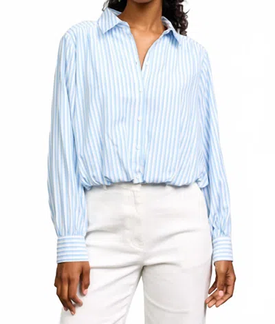 Skies Are Blue Kacey Cinched Striped Button Down Shirt In Blue Cornflower & Soft White In Multi