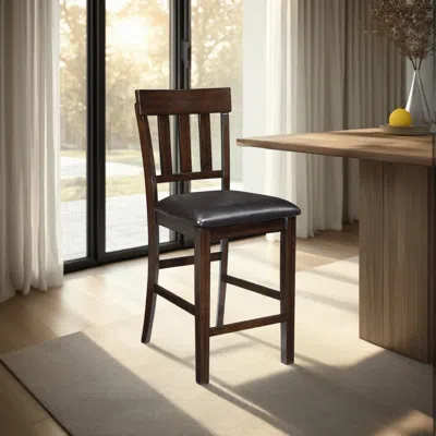 Hivvago Hado Counter Height Chair Set Of 2, Brown Faux Leather, Slatted Back In Brown