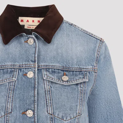 Marni Deep Blue Cotton Washed Bull Denim Trucker Cropped Jacket In Blue