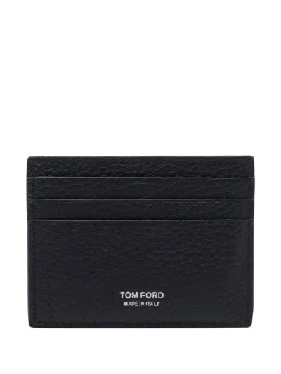 Tom Ford Deer-print Leather Card Holder In Black