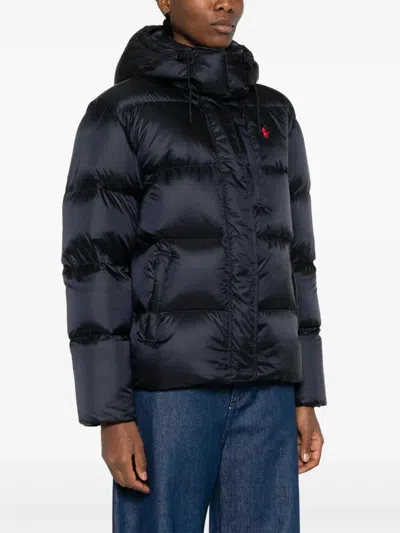 Moncler Dark Blue Nylon Maya Down Jacket In Black
