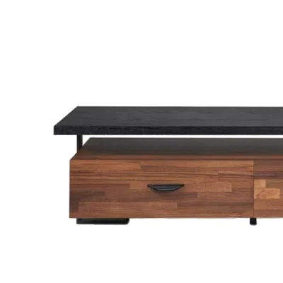 Hivvago Metal Framed Wooden Tv Stand Straight With Two Drawers And Open Shelf, Black And Brown In Brown