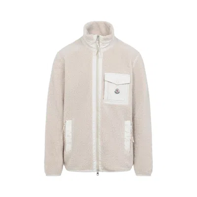 Moncler Light Beige Teddy Zip-up Sweatshirt In Gray