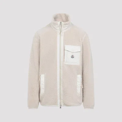 Moncler Light Beige Teddy Zip-up Sweatshirt In Gray
