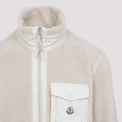 Moncler Light Beige Teddy Zip-up Sweatshirt In Gray