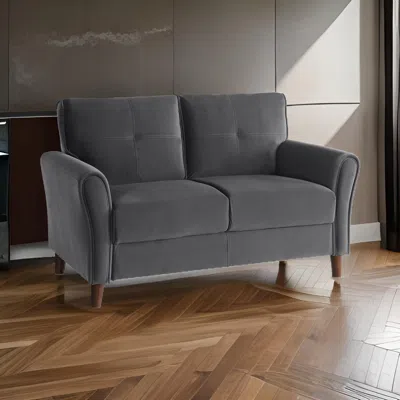 Hivvago Sarah 57 Inch Loveseat, Gray Velvet, Stitch Tufting, Reversible Cushions In Gray