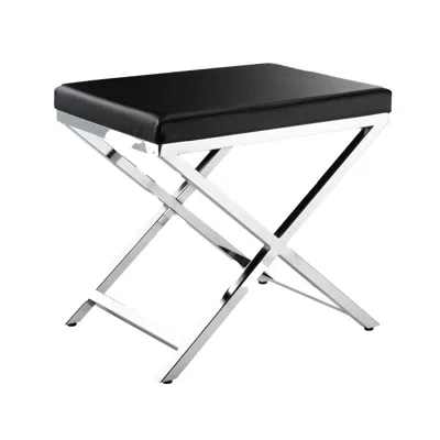 Hivvago 21" Black And Silver Faux Leather Vanity Chair In Black