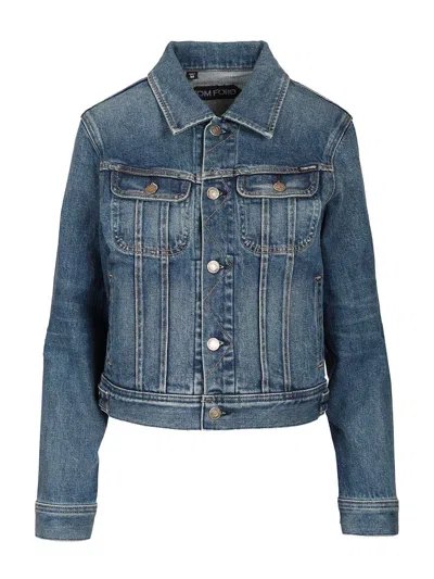 Tom Ford Japanese Stonewashed Denim Jacket Jackets Blue In Blue