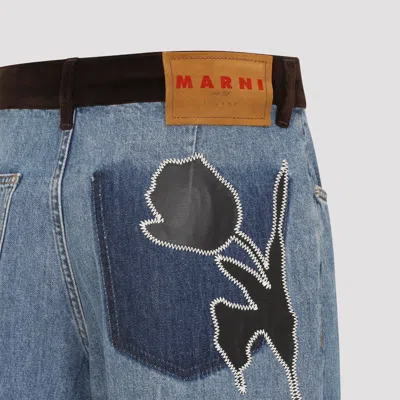 Marni 5-pocket Denim Trousers Contrast Waistband In Blue
