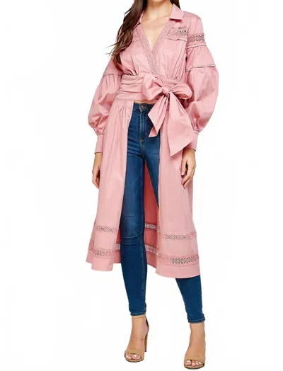 Strut & Bolt Front Tie Long Shirt In Pink In Pink