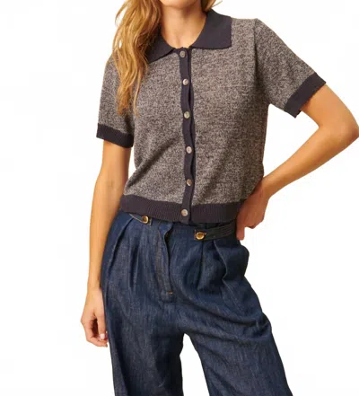 John & Jenn Owen Short Sleeve Sweater In Midnight Sea In Gray