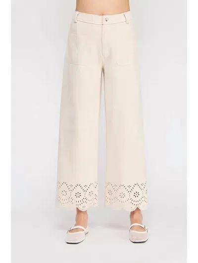 Allie Rose Suede Laser Cut Wide Leg Pants In Beige In Neutral