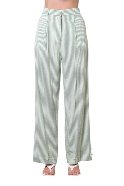 Moon River Adjustable Stripe Pants In White/green In Green