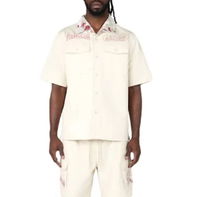 Smoke Rise Boxy Tapestry Short Sleeve Buttoned Down Set In Ecru In Neutral