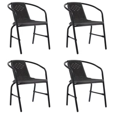 Hivvago Outdoor Patio Chair Set Of 4, Stackable, Plastic Rattan, Metal, Black In Black