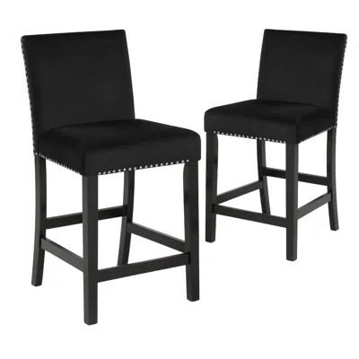 Hivvago Kate 40 Inch Wooden Counter Height Chair With Velvet Seat, Set Of 2, Black In Black