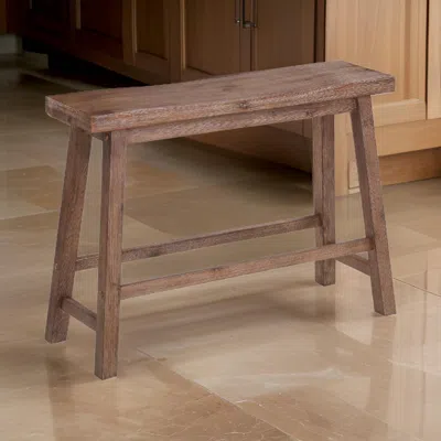 Hivvago Amber 33 Inch Rubberwood Bench With Saddle Seat, Rectangular, Brown In Brown