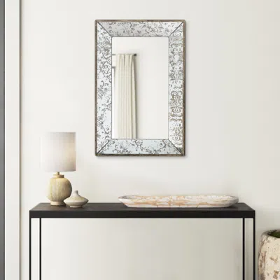 Hivvago Rosa 16 X 24 Wall Mount Mirror, Brown Wood Frame With Abstract Gold Overlay In Gray