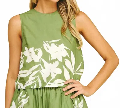 Pinch Ally Floral Tank Top In Moss & Oyster In Multi