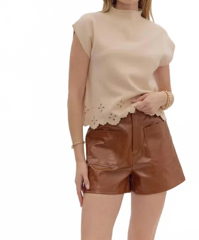 Entro Scalloped Sweater Top In Beige In Gray