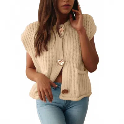 Pretty Bash Annie Chunky Knit Buttoned Sweater Vest In Cream In Neutral