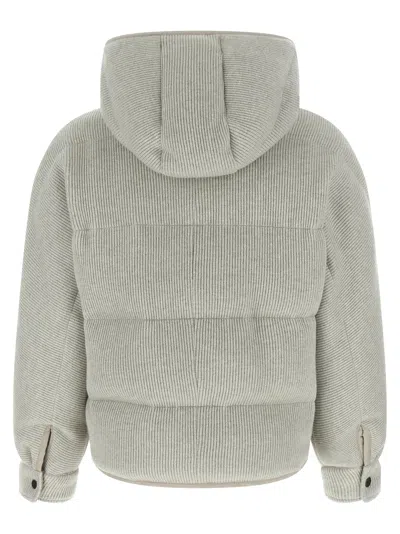 Brunello Cucinelli Lame Wool Down Jacket Puffer Jackets Silver In Green
