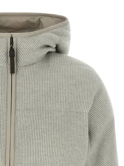Brunello Cucinelli Lame Wool Down Jacket Puffer Jackets Silver In Green